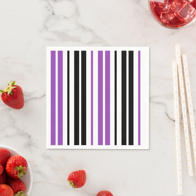 Purple Black White Stripes Pattern Design  Napkins (Insitu)
