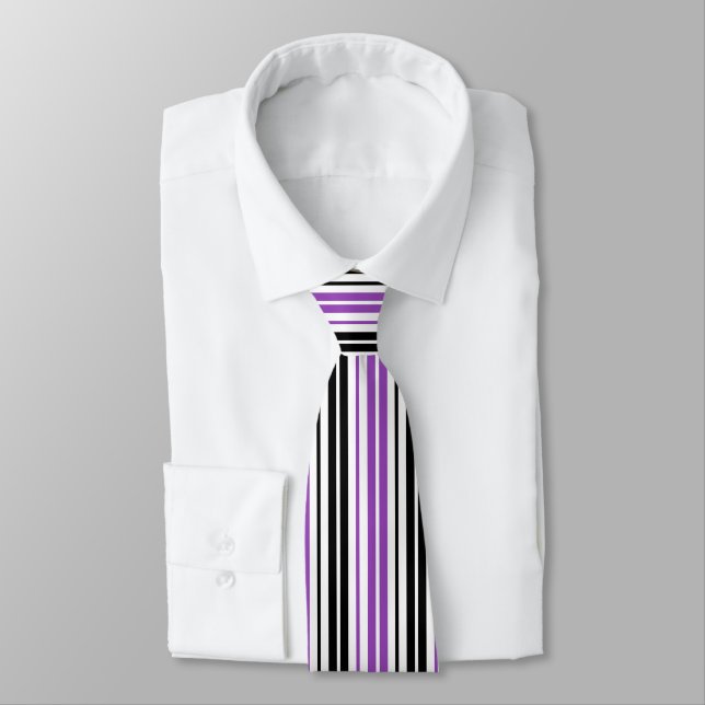 Purple Black White Stripes Pattern Design  Neck Tie (Tied)
