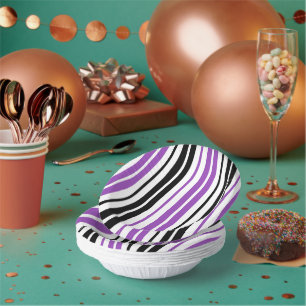 Purple Black White Stripes Pattern Design Paper Bowls