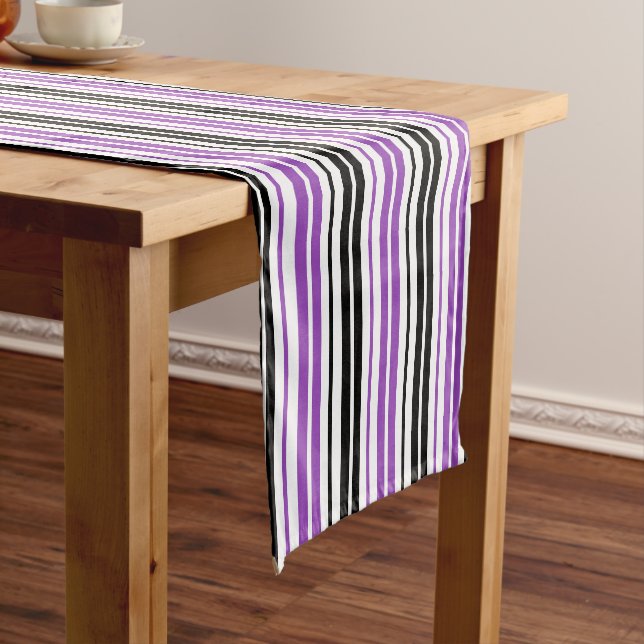 Purple Black White Stripes Pattern Design  Short Table Runner (In Situ)