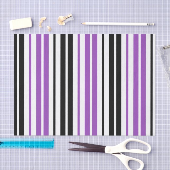 Purple Black White Stripes Pattern Design  Tissue Paper (Craft)