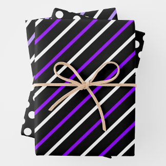Purple, Black & White Stripes & Polka Dots Fun Wrapping Paper Sheets