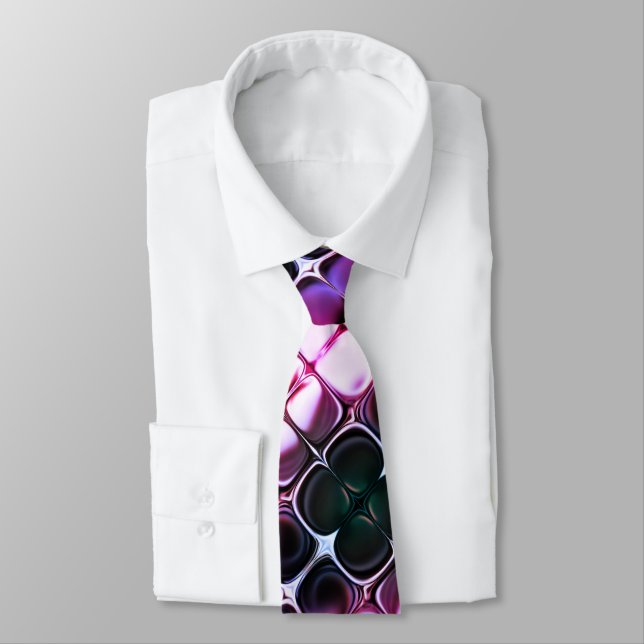 Purple Black white Unique Abstract Art Neck Tie (Tied)