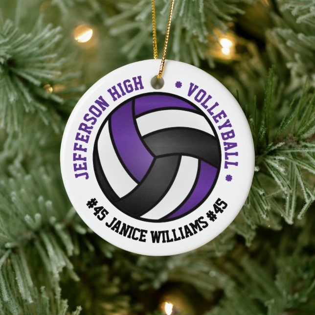 Purple, Black & White Volleyball 🏐 Ceramic Ornament (Tree)