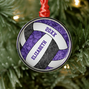 purple black white volleyball girly sporty metal ornament