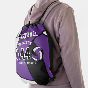 Purple, Black & White Volleyball Sport Drawstring  Bag