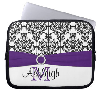 Purple Black White with FAUX Ribbon Laptop Sleeve