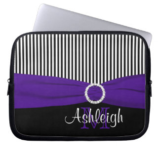 Purple Black White with FAUX Ribbon Laptop Sleeve