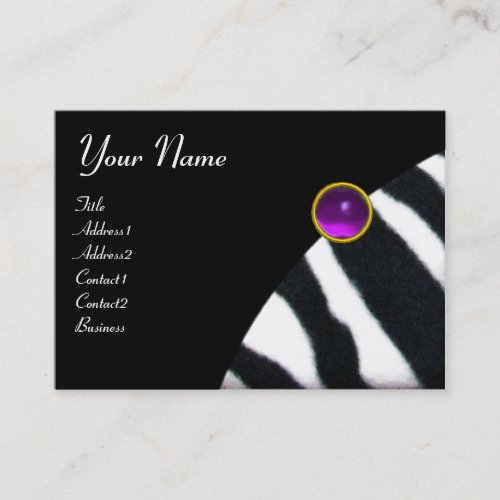 PURPLE BLACK WHITE ZEBRA FUR MONOGRAM Amethyst Business Card