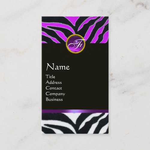 PURPLE BLACK WHITE ZEBRA FUR MONOGRAM BUSINESS CARD