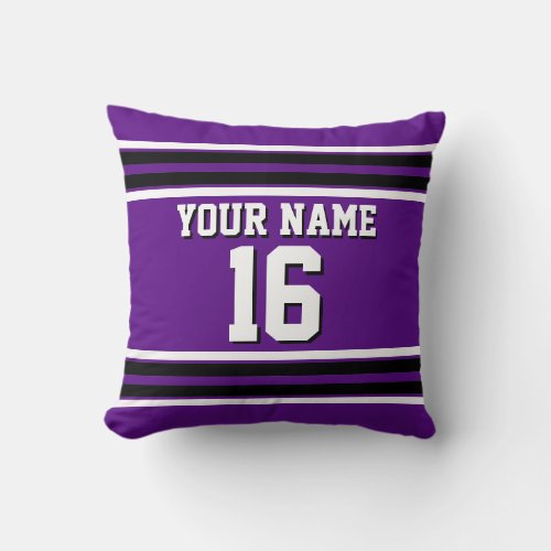 Purple Black Wht Team Jersey Custom Number Name Throw Pillow