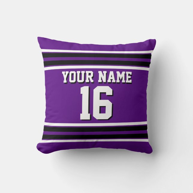 Purple Black Wht Team Jersey Custom Number Name Throw Pillow (Front)