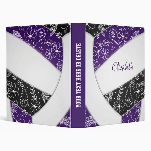 purple black with floral pattern girls volleyball 3 ring binder