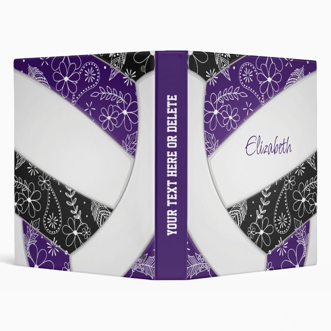 purple black with floral pattern girls volleyball 3 ring binder (Background)