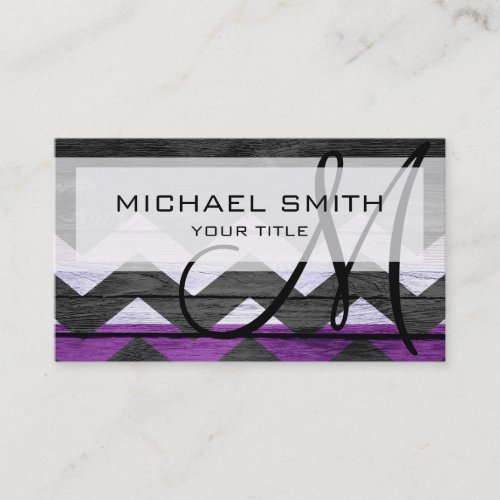 Purple black wood chevron pattern business card