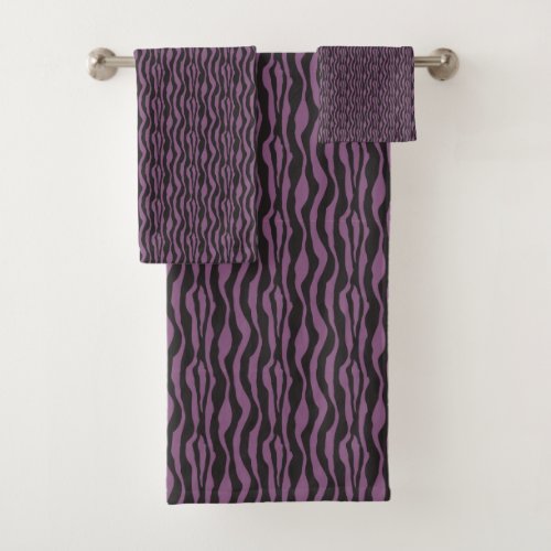 Purple Black Zebra Pattern Print Bath Towel Set