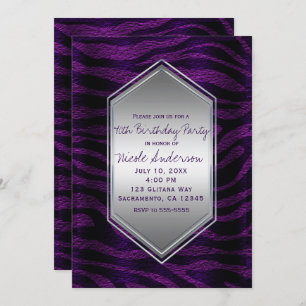 Purple Black Zebra Print Birthday Party Any Event Invitation