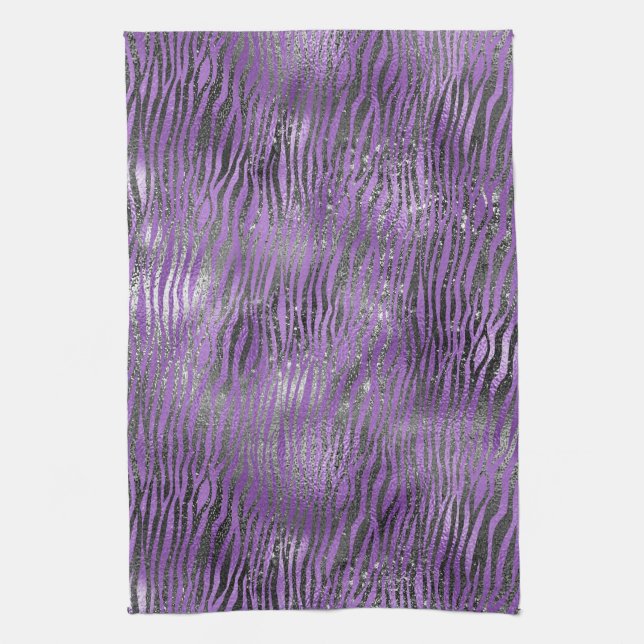 Purple Black Zebra Print Kitchen Towel (Vertical)