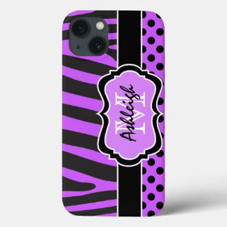 Purple Black Zebra Stripe Polka Dot iPad Air Case