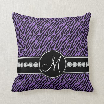 Purple Black Zebra Stripes Monogram Throw Pillow by MonogramGalleryGifts at Zazzle