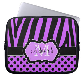 Purple Black Zebra Stripes Polka Dots Laptop Case