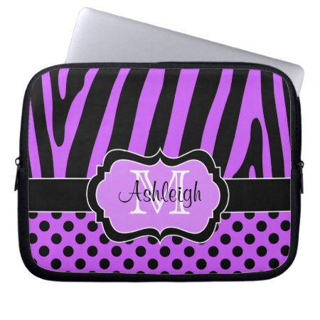 Purple Black  Zebra Stripes Polka Dots Laptop Case