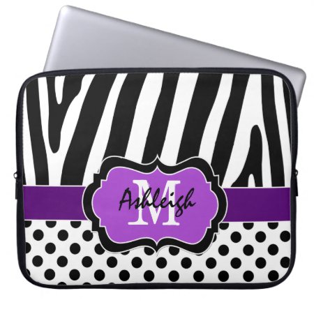 Purple Black Zebra Stripes Polka Dots Laptop Case