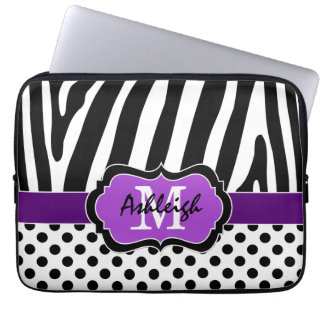 Purple Black Zebra Stripes Polka Dots Laptop Case