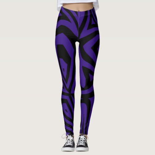 Purple  Black Zebra Stripes Womens Leggings