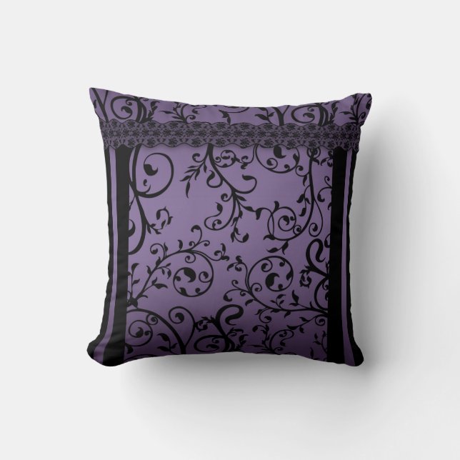 Purple Blend Scroll Leaf Pattern Throw Pillow (Front)