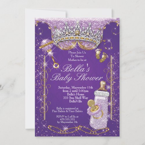 Purple Bling Glitter Baby Shower Invitations