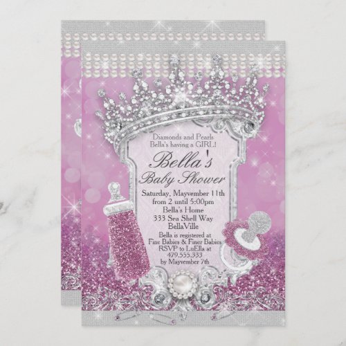 Purple Bling Glitter Baby Shower Invitations