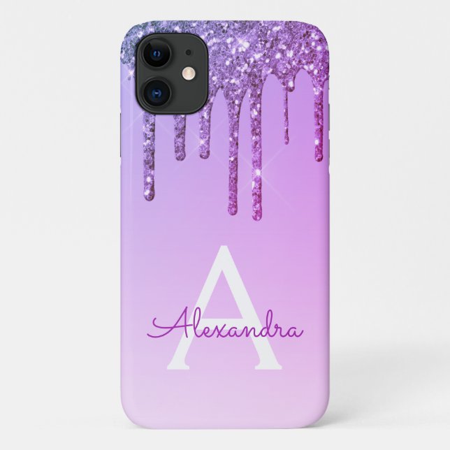 Purple Bling Luxury Sparkle Glitter Monogram Case-Mate iPhone Case (Back)