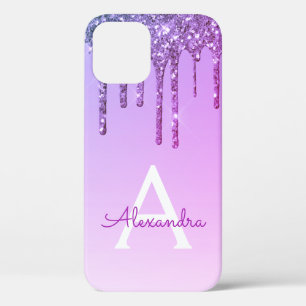 Purple Bling Luxury Sparkle Glitter Monogram iPhone 12 Pro Case