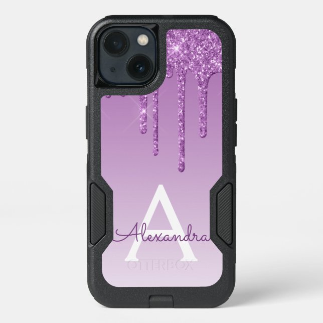 Purple Bling | Luxury Sparkle Glitter Monogram Otterbox iPhone Case (Back)