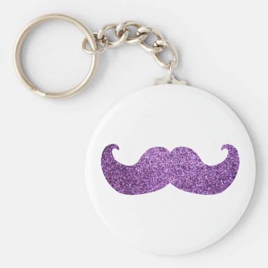 Purple Bling mustache (Faux Glitter Graphic) Keychain