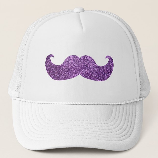 Purple Bling mustache (Faux Glitter Graphic) Trucker Hat (Front)