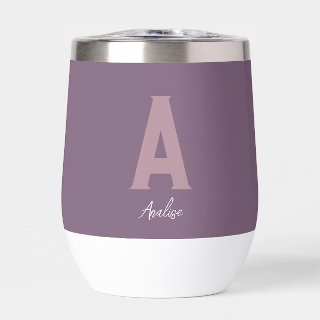 Purple Block Custom Monogram Thermal Wine Tumbler (Front)