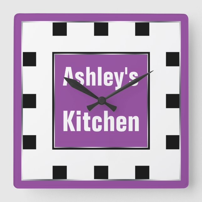 Purple Block Square Personalized Wall Clock (Front)
