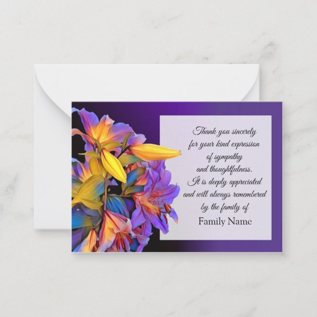 Purple Blomsterkort After Funeral Thank You Cards