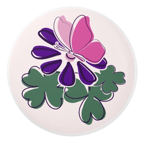Purple Bloom Butterfly Flutter Lavender Blush Ceramic Knob