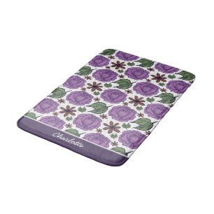 Purple bloom floral seamless pattern personalized bath mat