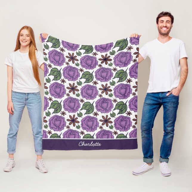 Purple bloom floral seamless pattern personalized fleece blanket (In Situ)
