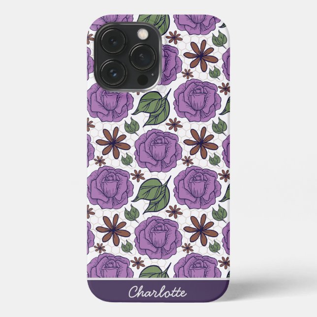 Purple bloom floral seamless pattern personalized iPhone case (Back)