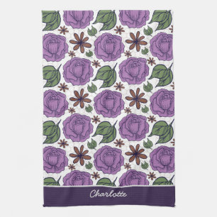 Purple bloom floral seamless pattern personalized  kitchen towel