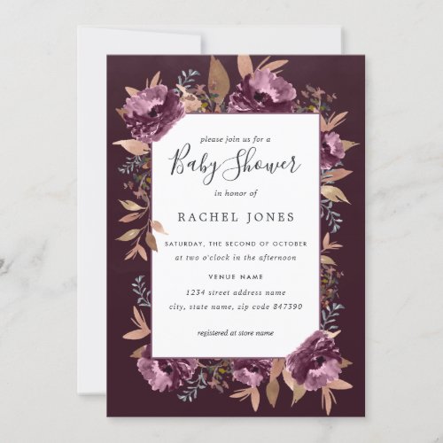 Purple Bloom Floral Watercolor Baby Shower Invitation
