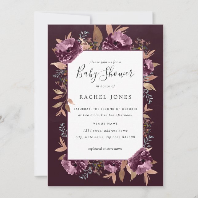 Purple Bloom Floral Watercolor Baby Shower invite (Front)