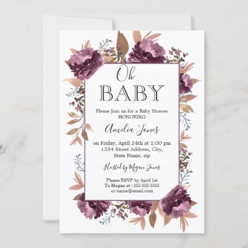 Purple Bloom Watercolor Baby Shower Invitation