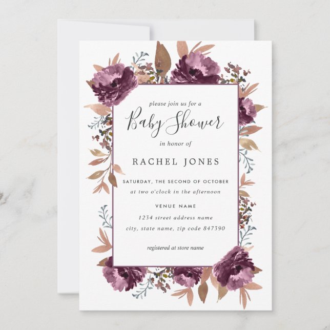 Purple Bloom Watercolor Baby Shower Invitation (Front)