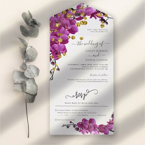 Purple Bloom Wedding All In One Invitation